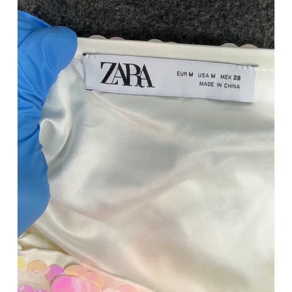 Zara White Sequin Mini Skirt Size M Ref 3920 125 - Picture 4 of 5